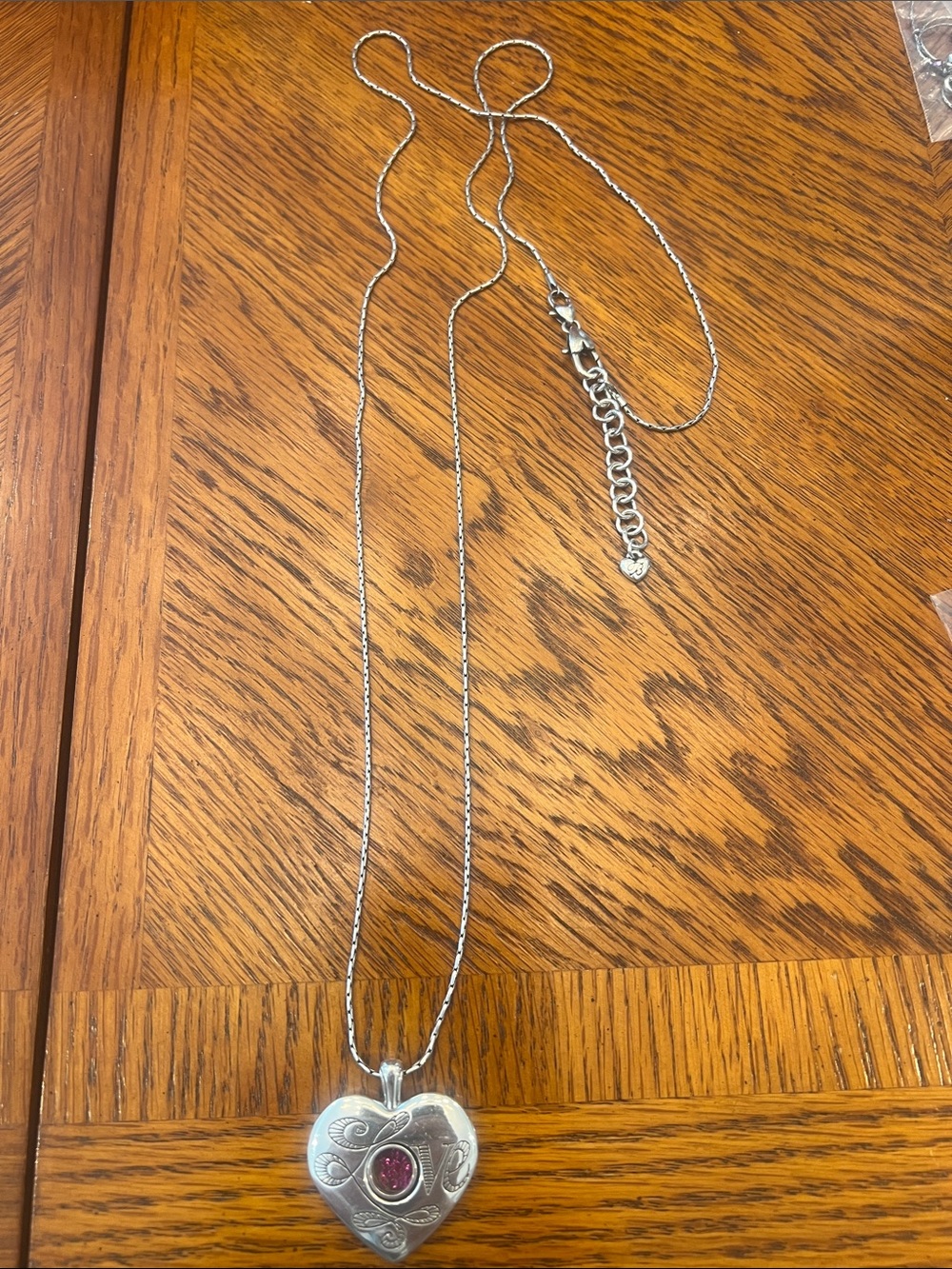 Brighton Silver Heart Necklace with Pink Stone Pendant